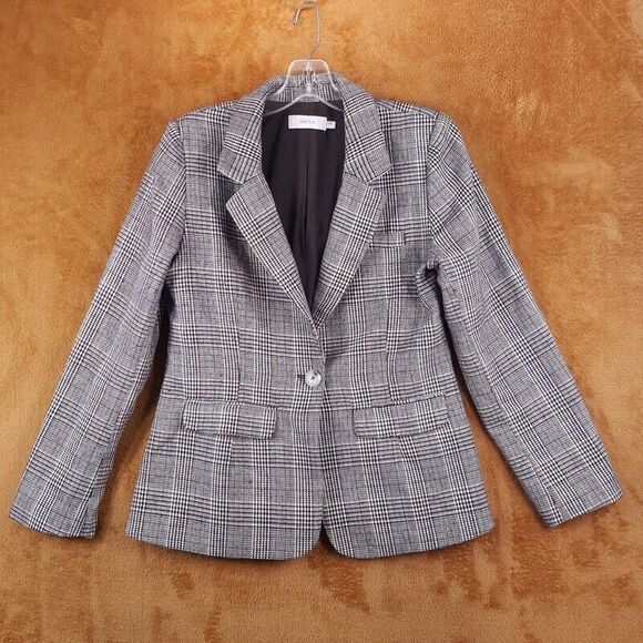 GREYLIN Blazer Womens Small Tan Check Lined One Button Single Vent Workwear - Picture 1 of 8